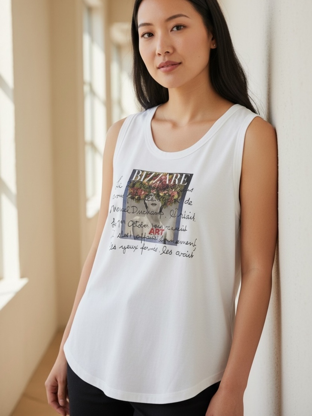 SUZI ROHER (XL) The Lola Tank Bizzare Art Captivating Cotton White Classic NWT